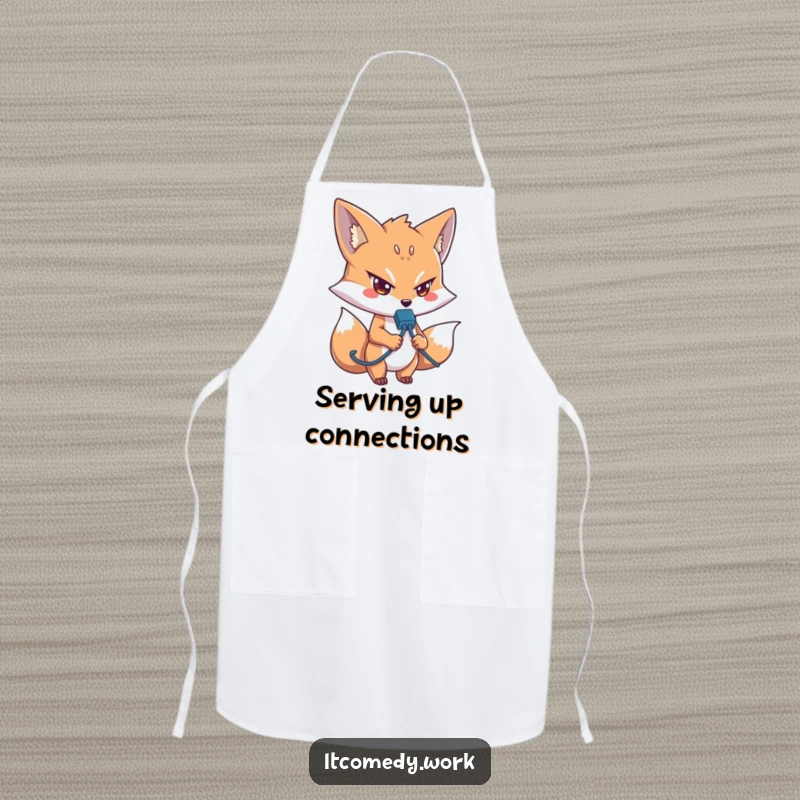 Funny IT Fox Apron: A determined fox with a network cable, ready for kitchen duty, a funny and practical funny gift.