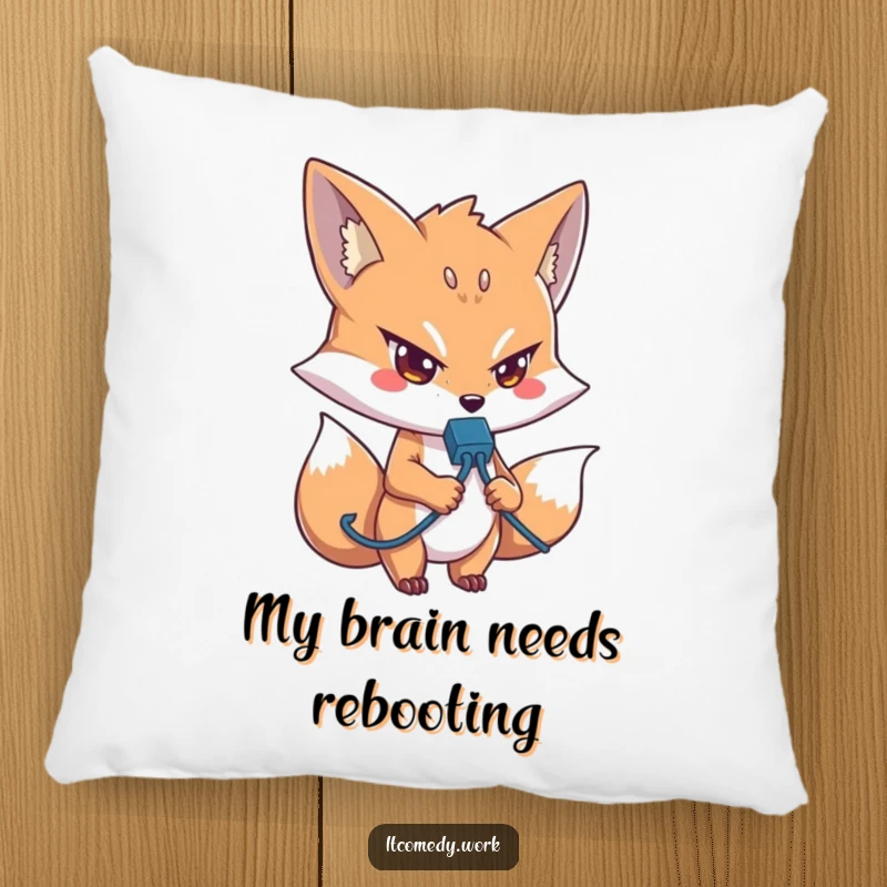 Funny IT Fox Pillow: A determined fox with a network cable brings comfort and humor, an excellent funny gift for any room.