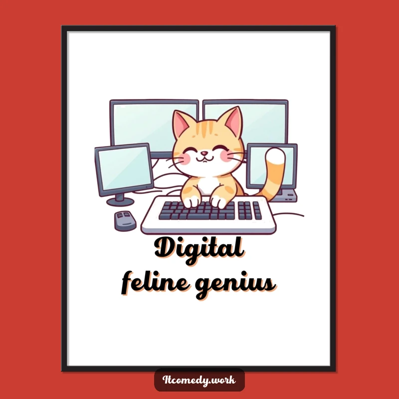 Funny Cat Coder Digital Art: Instant Playful Tech Decor!