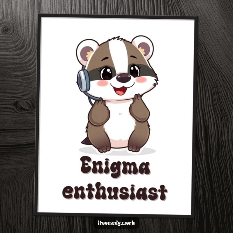 Funny Badger Support Digital Art Print of a cheerful badger with a headset, ready for download, a helpful funny gift.