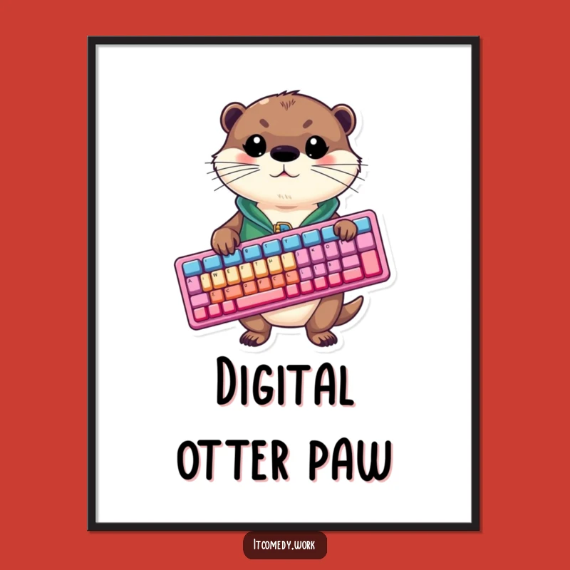 Funny Otter Keyboard Digital Art - Playful Decor for Tech and Animal Lovers