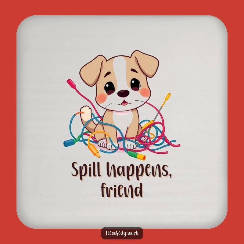 Funny Dog Tech Mess Coaster: Protect Surfaces with Wirey Humor!