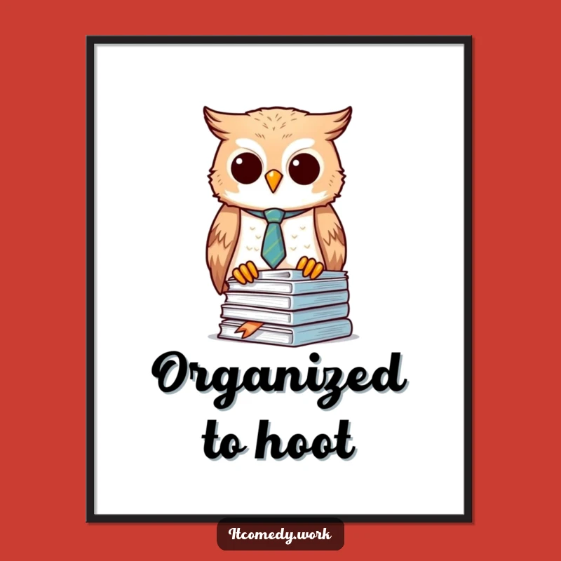 Funny Owl Organizer Poster: Diligent Desk Art, a neat and funny gift for offices.