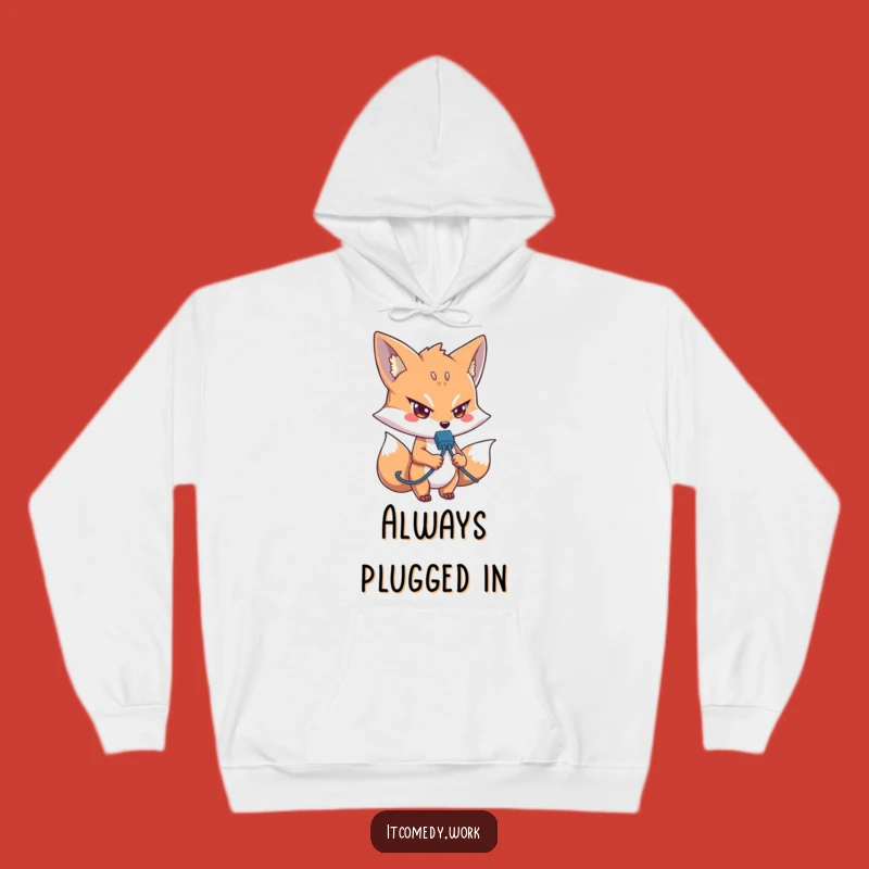 Funny IT Fox Hoodie: Cozy Tech Support Fox with Network Cable, Ultimate Funny Gift