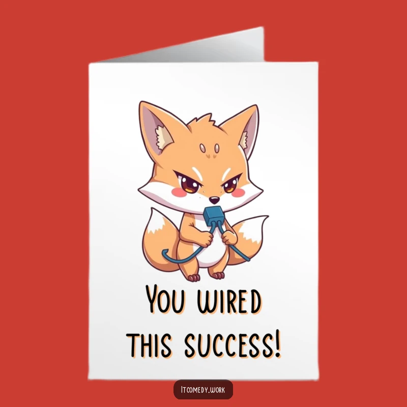 Free Printable Fox Tech Congratulations Card: Success Wired & Downloadable Gift