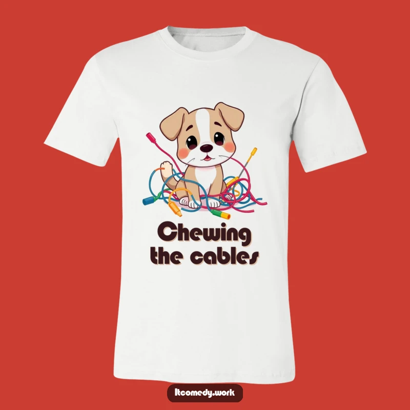 Funny Dog Tech Mess T-Shirt: Wear Your Cable Struggles with Humor!