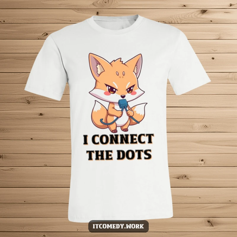 Funny IT Fox T-Shirt: A determined fox with a network cable embodies focused tech work, making it a great funny gift for IT pros.