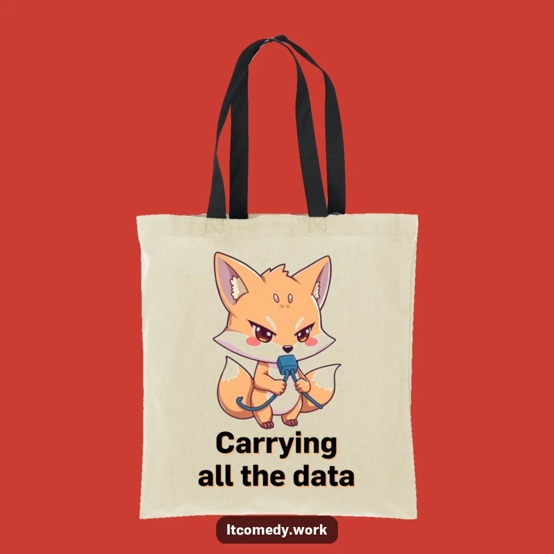 Funny IT Fox Tote Bag: Determined Network Cable Carrier, Practical Funny Gift for Geeks